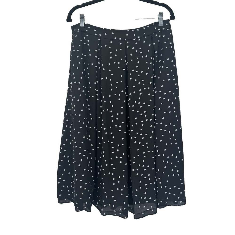 Tahari Arthur Levine Black White Polka Dot Pleated A-Line Skirt Size 12 teacher